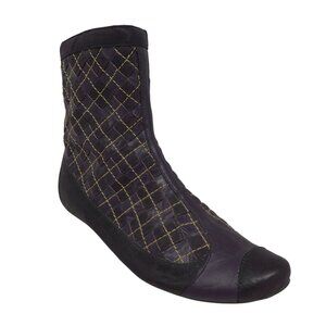 Vintage Jump Britney Y2K Purple Quilted Leather Flat Ankle Boots Womens 7